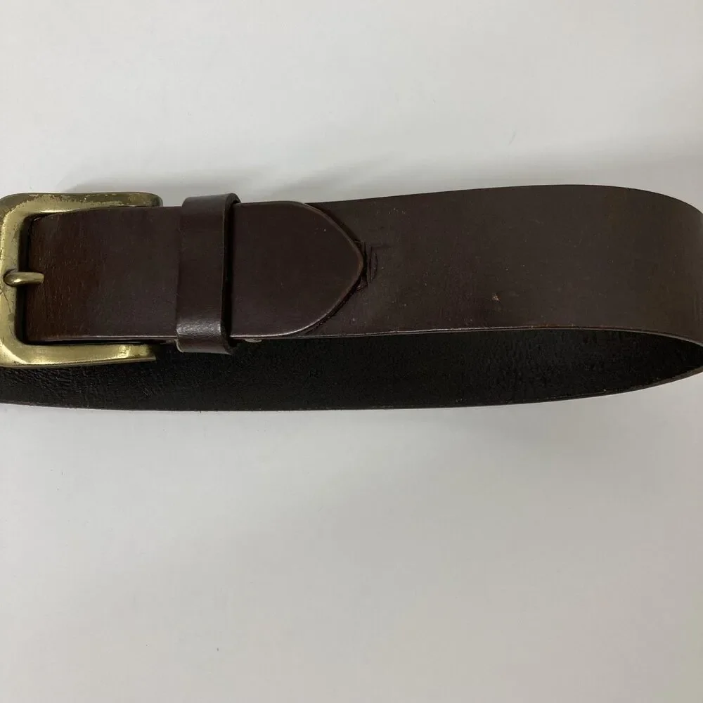 Timberland Leather Belt Mens 32 Brown Antique Brass Buckle Tree Logo Casual - Picture 9 of 14